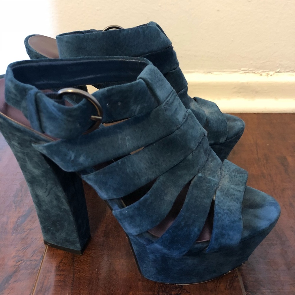 Jessica Simpson blue suede platform heels